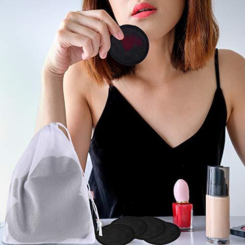 SIQUK SIQUK 24 Pieces Reusable Cotton Rounds Black Makeup Remover Pads Layers Washable Organic Bamboo Cleansing Cloth Pads with Laundry Bag for Eye Makeup Remove Face Wipe