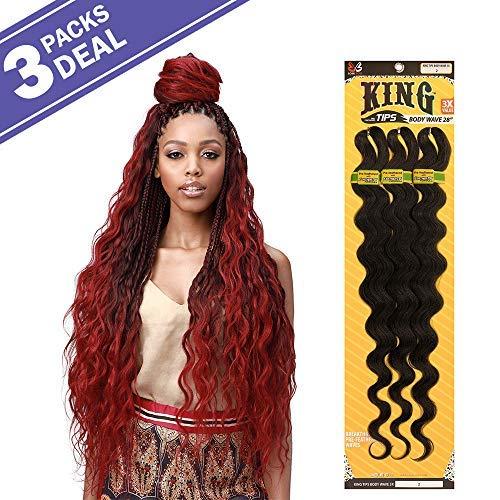 BOBBI BOSS MULTI PACK DEALS! Bobbi Boss Synthetic Hair Braids Pre-Feathered 3X King Tips Body Wave 28" (3-PACK, 1B)
