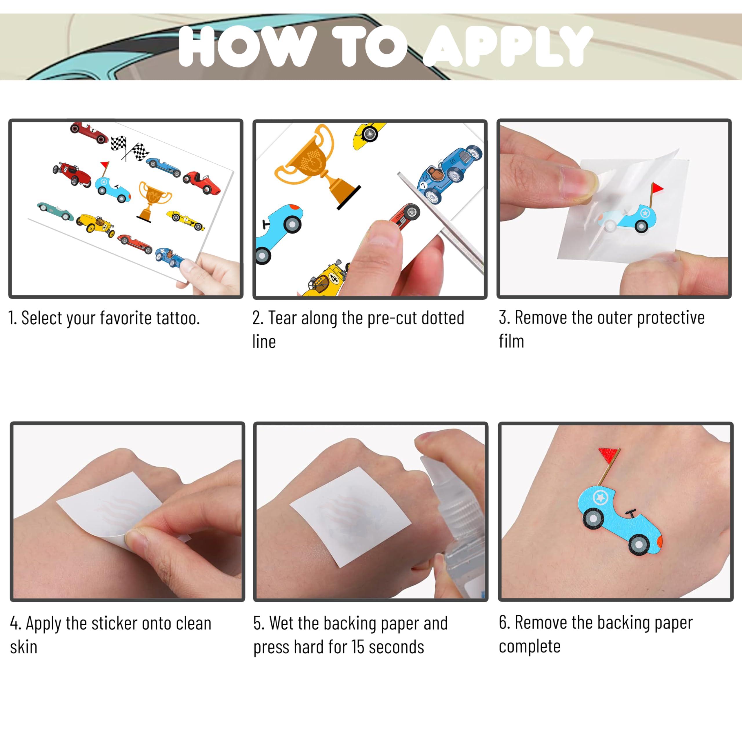 NinthAvenue Basics 96PCS Vintage Car Temporary Tattoos Classic Car Birthday Party Decorations, Retro Car Themed Favors, Supplies, Stickers for Kids Boys Girls, Gifts & School Rewards