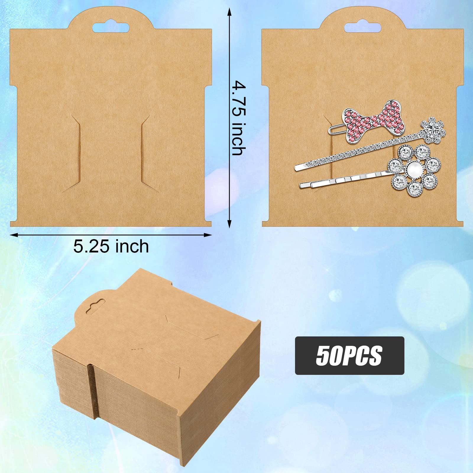 Geyee 50 Pcs Hair Clip Display Cards 4.75 x 5.25 Inch Kraft Hair Bow Holder Cards Brown Bow Display Rectangular Clip Collecting Cardboard for Barrettes Jewelry Organizing Accessories
