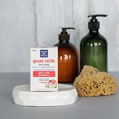 Kiss My Face Kiss My Face Goat Milk Bar Soap - Peach + Apple Blossom - Probiotic Goat Milk Soap Bar - Cruelty Free and Palm Oil Free (Peach + Apple Blossom, Pack of 1)
