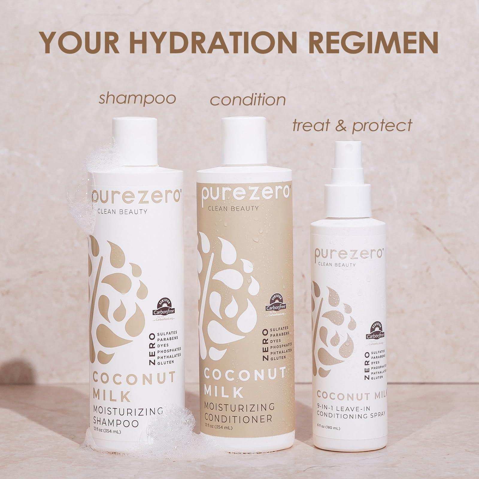 Purezero Purezero Coconut Milk BUNDLE [12oz Shampoo + Conditioner + 6 oz 9-in-1 Leave-in Conditioner] - Intense Hydration & Increased Shine