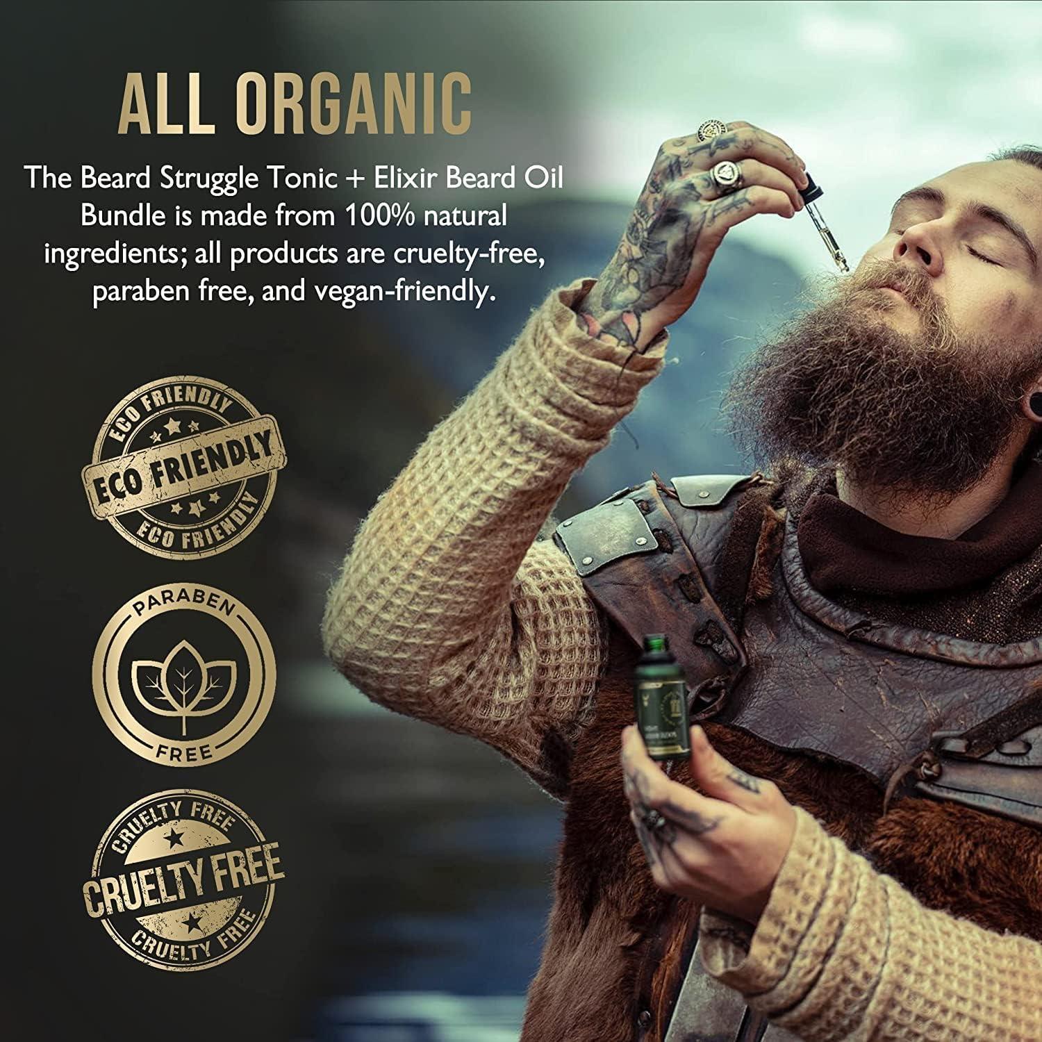 The Beard Struggle The Beard Struggle Dark Brown Beard Pen Filler, Day Liquid Tonic Beard Oil & Warriors Beard Balm Bundle Promotes Thicker Beard Look & Helps to Soften Beard - Gold Collection, Valhalla's Gates