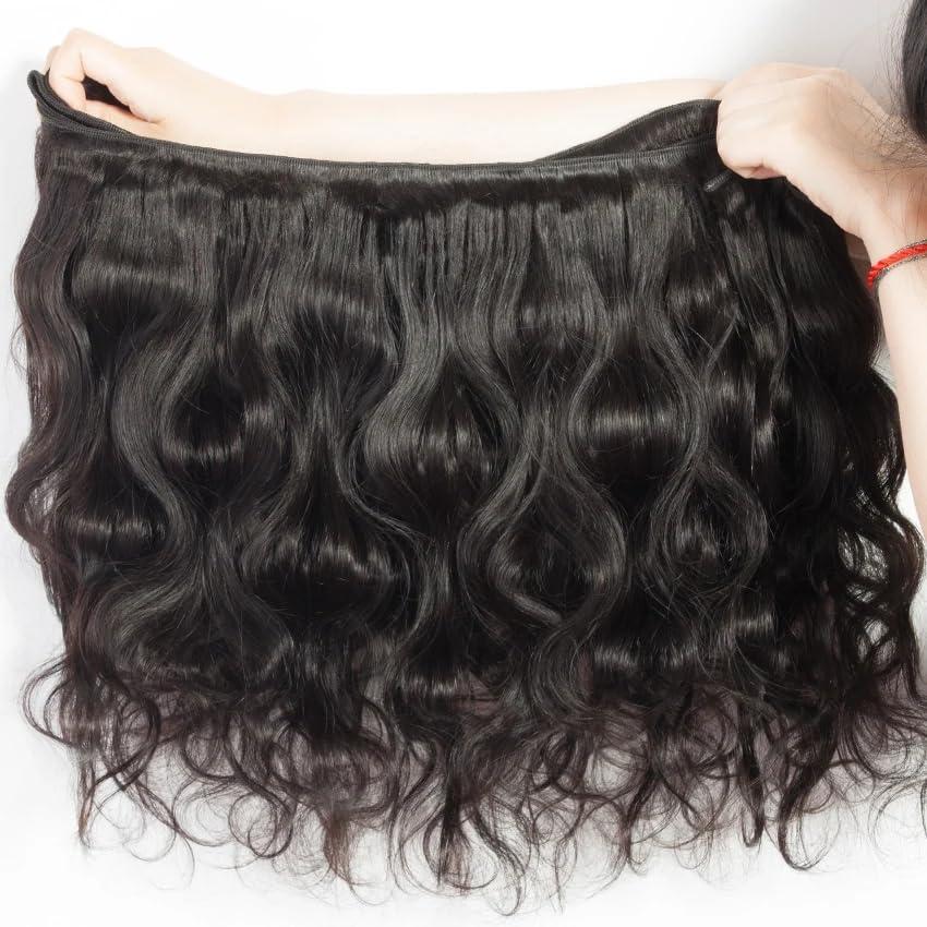 Superfect Superfect Human Hair Bundles 12 14 16 Inch Body Wave Bundles Human Hair 12A 100% Unprocessed Brazilian Virgin Hair Weave 3 Bundles Deals Human Hair Natural Black (12 14 16, Body 3Bundles)