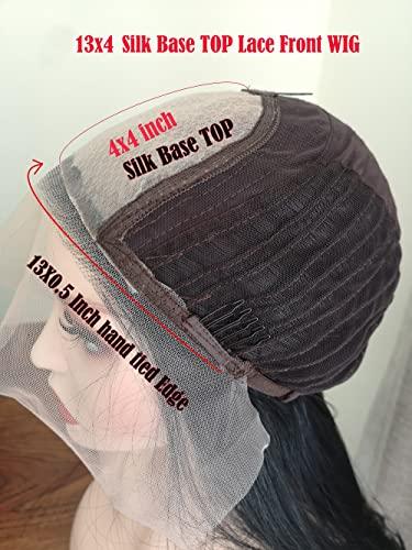 HAOKE Silk Top Wig Human Hair Straight Wigs Human Hair for Black Women Long Black Wig With Bangs Real Human Hair Jet Black Glueless Human Hair Wigs Middle Part Lace Front Wigs (20inch,Jet Black )