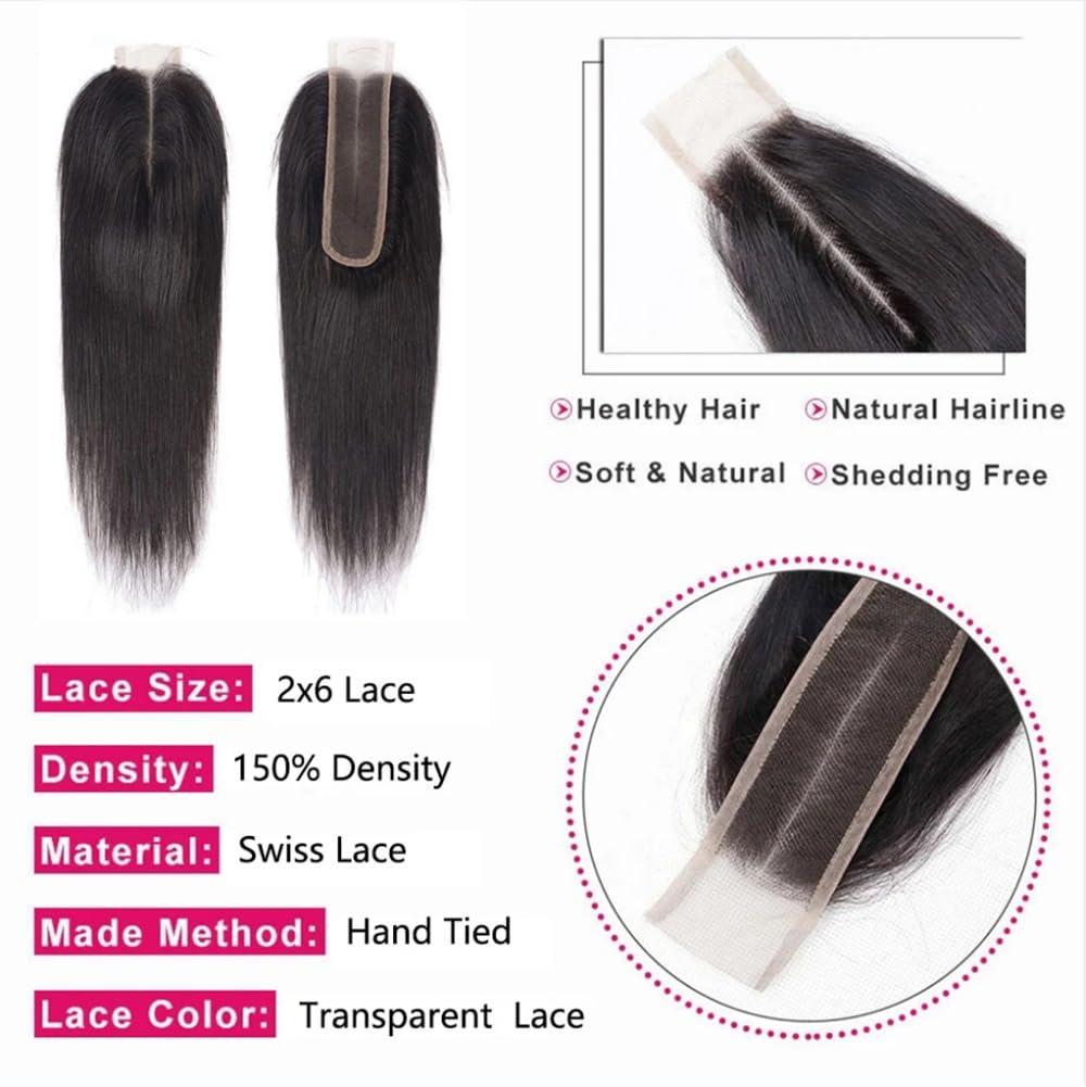 Jinhongze Straight Closure 2x6 Lace Closure Human Hair Middle Part Closure Straight HD Transparent Lace Closure 2x6 Human Hair Kim K Closure 12inch