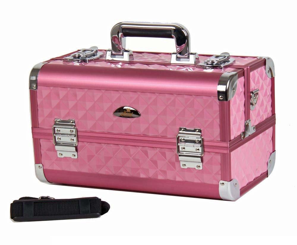 SHANY SHANY Premier Fantasy Professional Makeup Train Case Cosmetic Box Portable Makeup Case Organizer Jewelry storage with Locks, 3 Trays, Makeup Brush Holder and Cosmetics Mirror - Pink Diamond