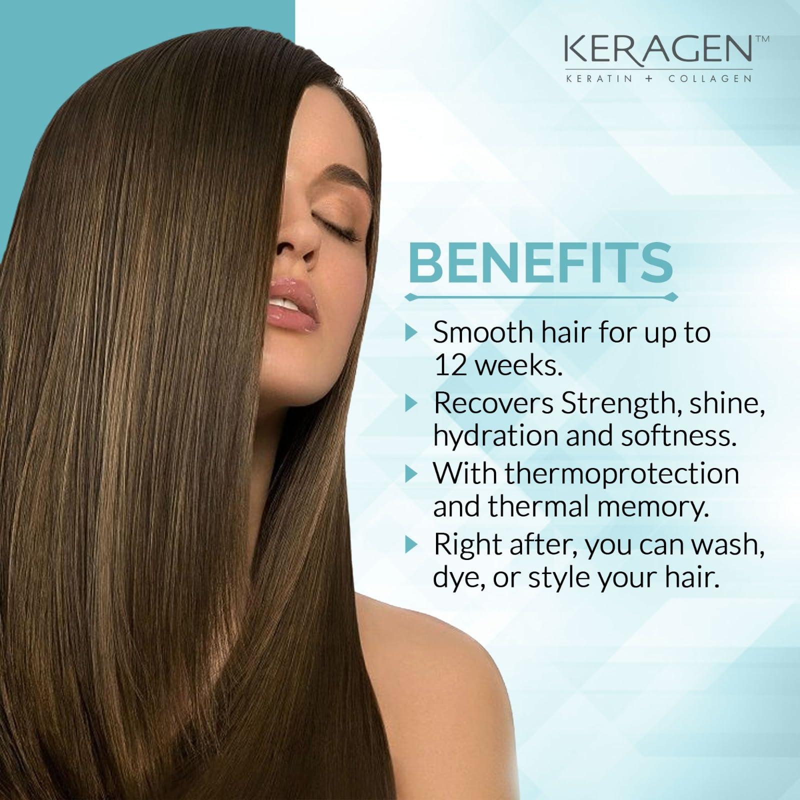 KERAGEN Keragen - Brazilian Keratin Smoothing Treatment, Blowout Straightening System for Dry and Damaged Hair, Formaldehyde Free, 2 Oz - Eliminate Curls and Frizz, Fine to Medium Hair