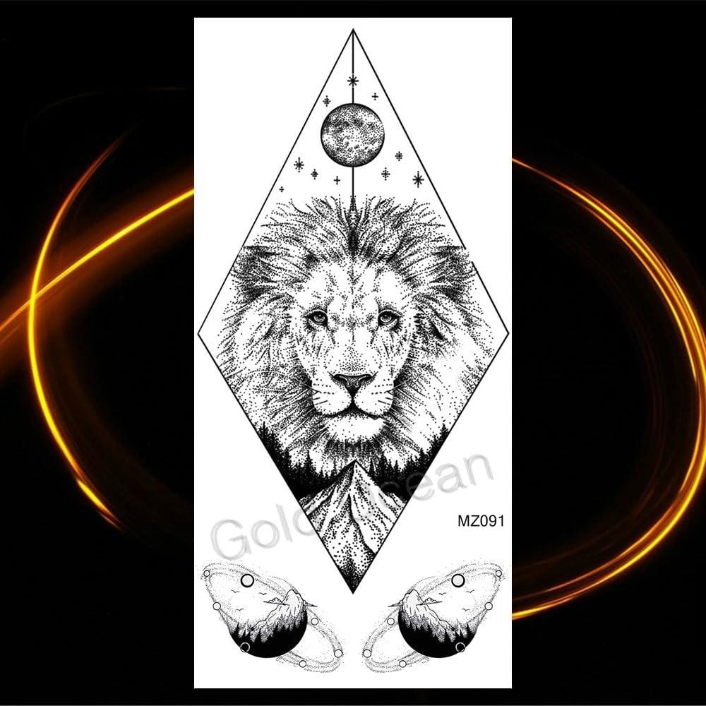 TTHUONG THATHU Diamond Lion Temporary Tattoos For Men Gangster Geometric Tatoos Death Skull Planet Moth Star Warrior Tattoo
