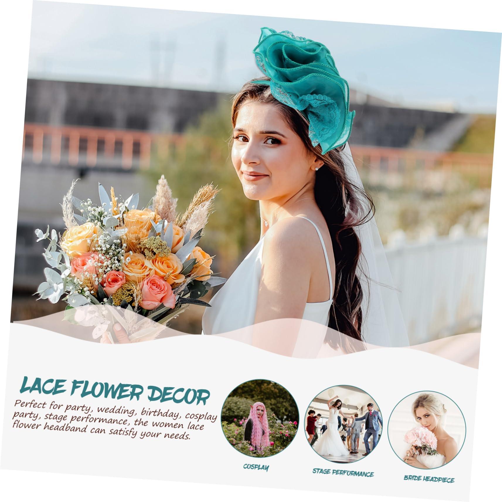 SOESFOUFU SOESFOUFU Lace Metal Green Bridal Headband Headband for Women Wedding Hair Accessories Large Headband for Bridal