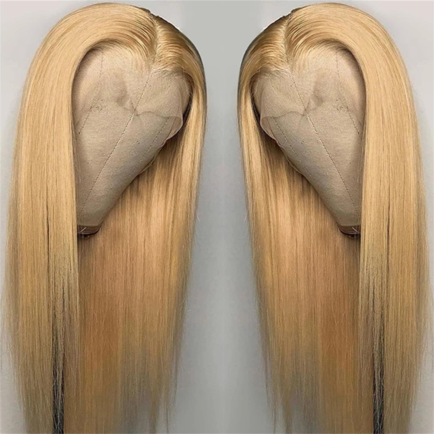 YILINHEXUAN Honey Blonde Lace Front Wig Human Hair Straight Blonde Wig Human Hair Pre Plucked Bleached Knots 13X4 Lace Front Wig Human Hair Transparent Lace 9a Grade Curly Human Hair Wig For Women 14 Inch