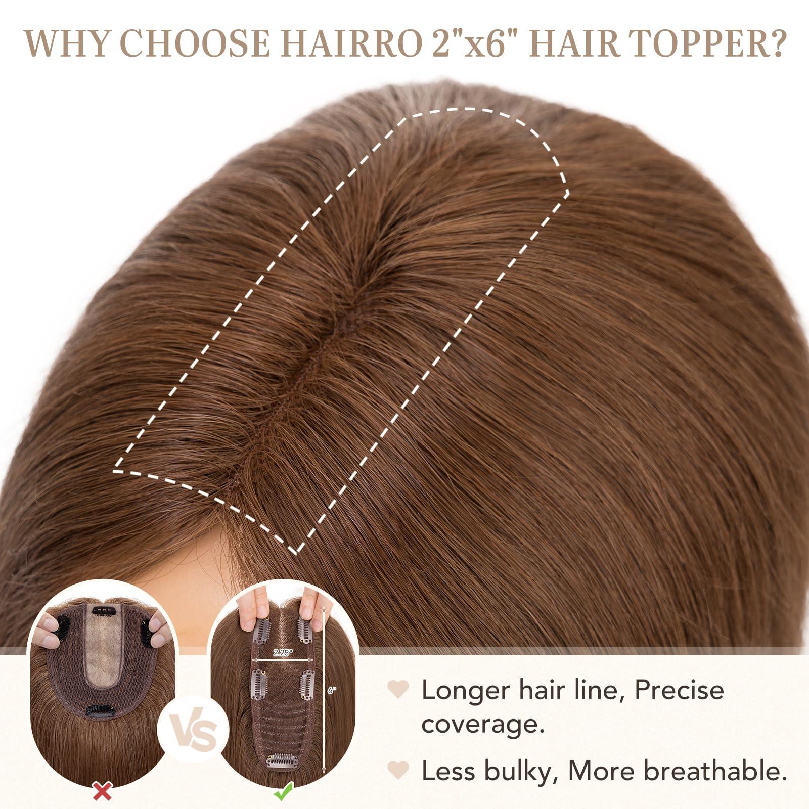 Hairro Hairro Hair Toppers For Women Real Human Hair Top Hair Pieces For Thinning Hair Short Topper Hairpiece Remy Toupee On Top Crown Topper Hair Extensions 12 Inches 41g #04 Medium Brown
