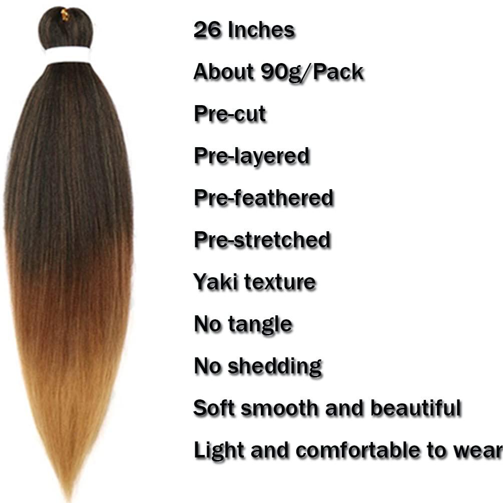jiefeng Pre Stretched Braiding Hair 8 Packs Professional Synthetic Ombre Braids Hair Extensions for Women Grils Hot Water Setting Yaki Texture (26 Inch, 1B/30/27)
