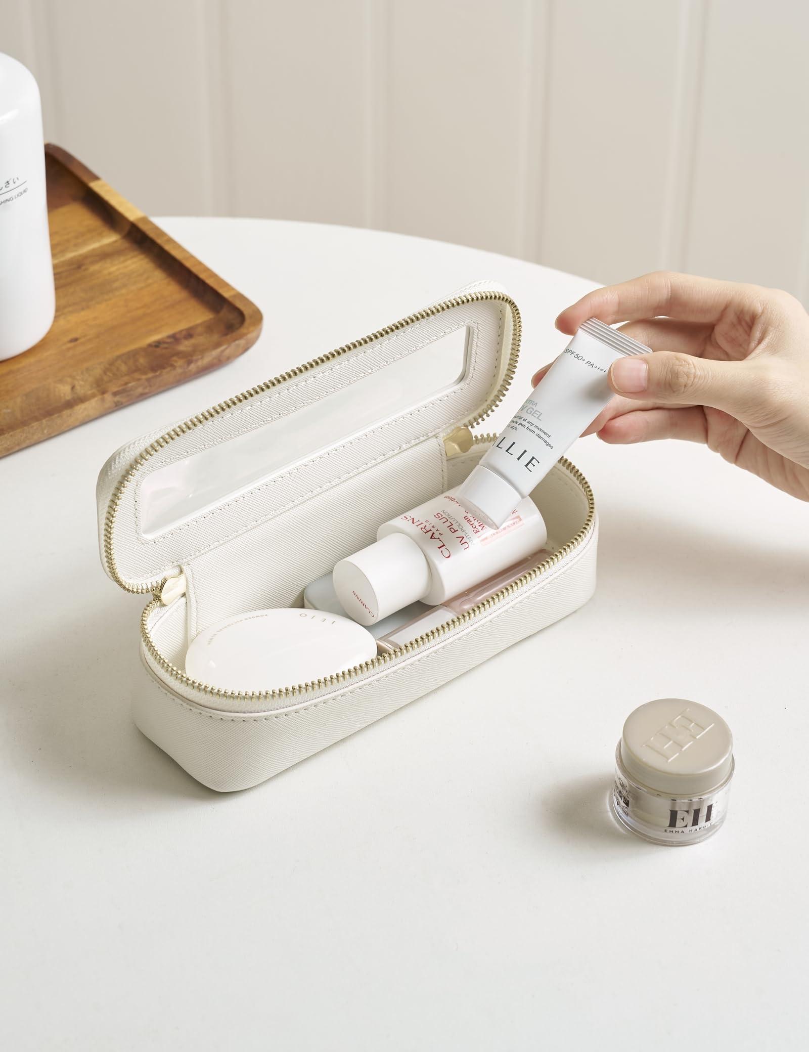 Popvibe Popvibe Slim Makeup Brush Bag Travel Clear Toiletry Bag for Women Cute White Make Up Bag for Traveling Cosmetic Bag Organizer Waterproof Tansparent Beauty Makeup Case