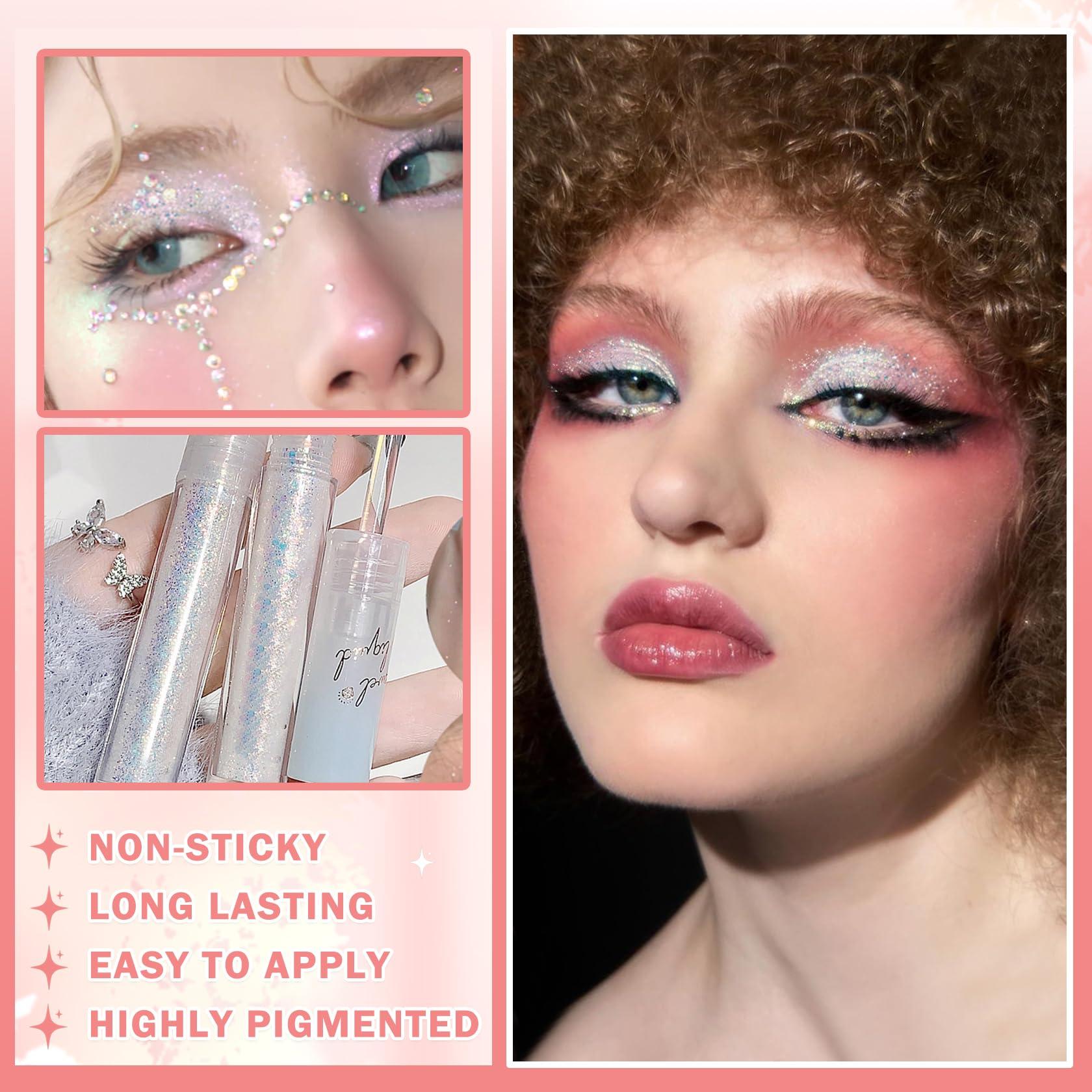 AIUEO AIUEO Liquid Glitter Eyeshadow Eyeliner Korean Eye Glitter Makeup Long Lasting Shimmer Eyeshadow Lightweight Quick Drying Face Glitter Makeup-Undersea Coral