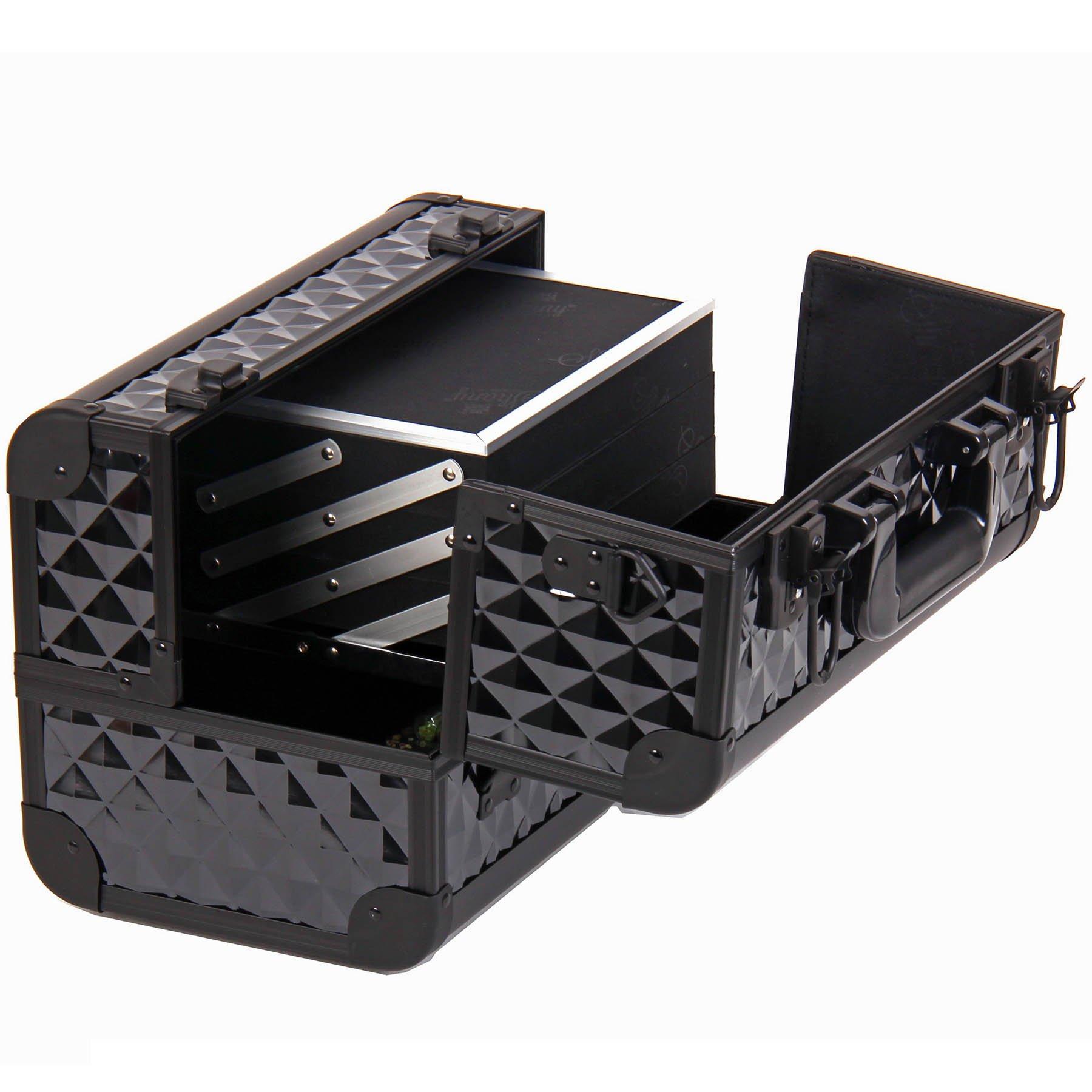 SHANY SHANY Premier Fantasy Professional Makeup Train Case Cosmetic Box Portable Make up Case Organizer Jewelry storage with Locks, 3 Trays, Makeup Brush Holder and Cosmetics Mirror - Black Diamond