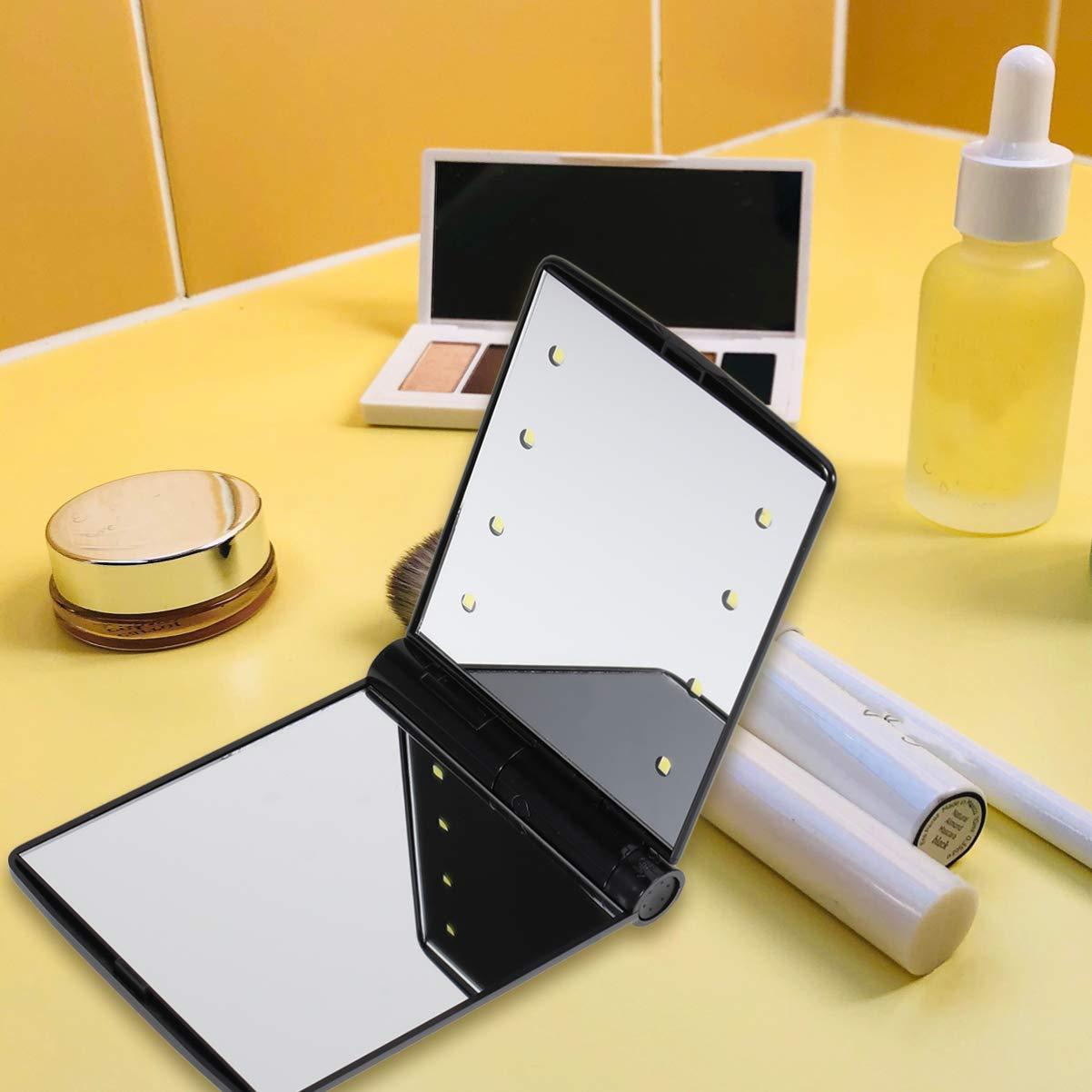 HEALLILY HEALLILY Mini Folding Mirror with LED Lights Handheld Mirror Portable Compact Vanity Handheld Mirror for Travel Camping Home