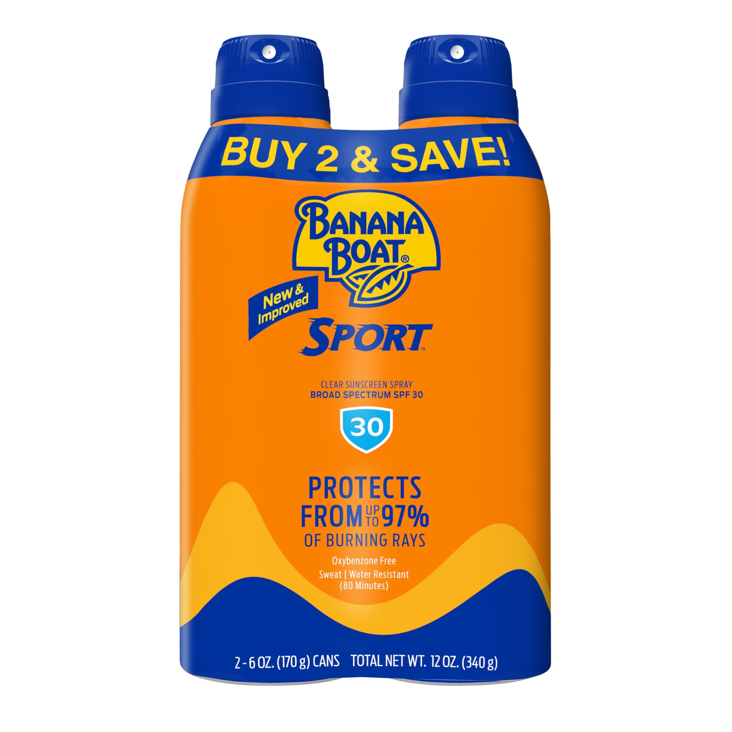 Banana Boat Banana Boat Sport Ultra SPF 30 Sunscreen Spray Twin Pack | Banana Boat Sunscreen Spray SPF 30, Spray On Sunscreen, Water Resistant Sunscreen, Oxybenzone Free Sunscreen Pack, 6oz each