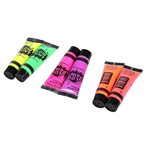 Entweg Glow in The Dark Body Paint,Entweg 24 Tubes 10Ml/0.34Oz Art Body Paint Glow in Uv Light Face & Body Paint with 6 Colors Glow Blacklight Neon Fluorescent for Party Clubbing Festival Halloween Makeup