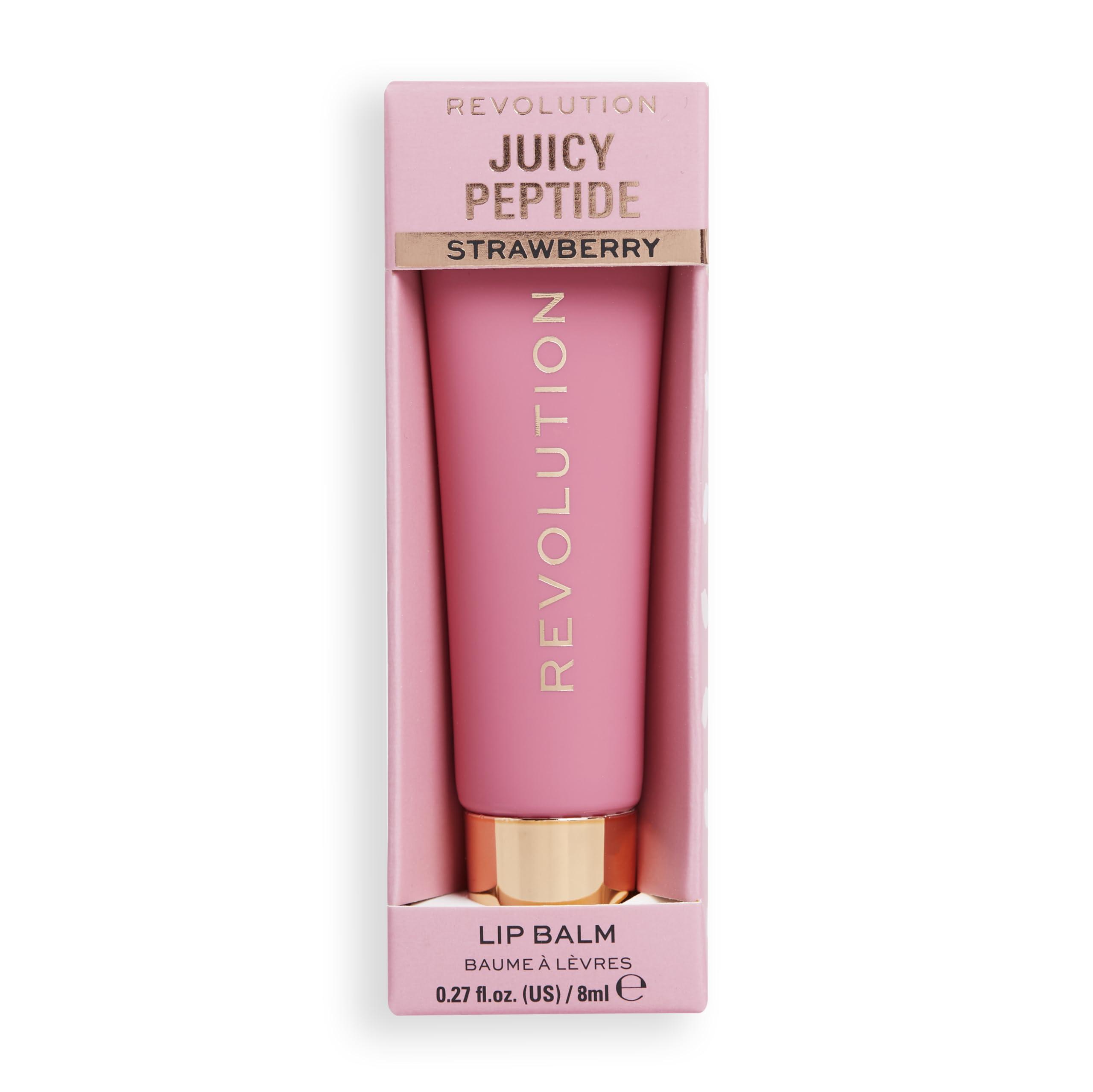 Revolution Beauty London Revolution Beauty, Juicy Peptide Lip Balm, Hydrating & Plumping Lip Balm with Sheer Color, Infused with Vitamin E & Peptides, Pink Strawberry, 0.27 Fl. Oz