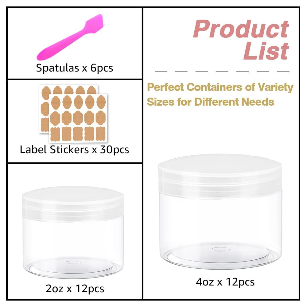 DupakSYS 4 oz Small Plastic Containers with Lids + 2oz Black & Clear Lids (Set of 48) Plastic Jars with Lids Cosmetic Jar - for Lip Scrub, Cream, Slime, Craft Storage