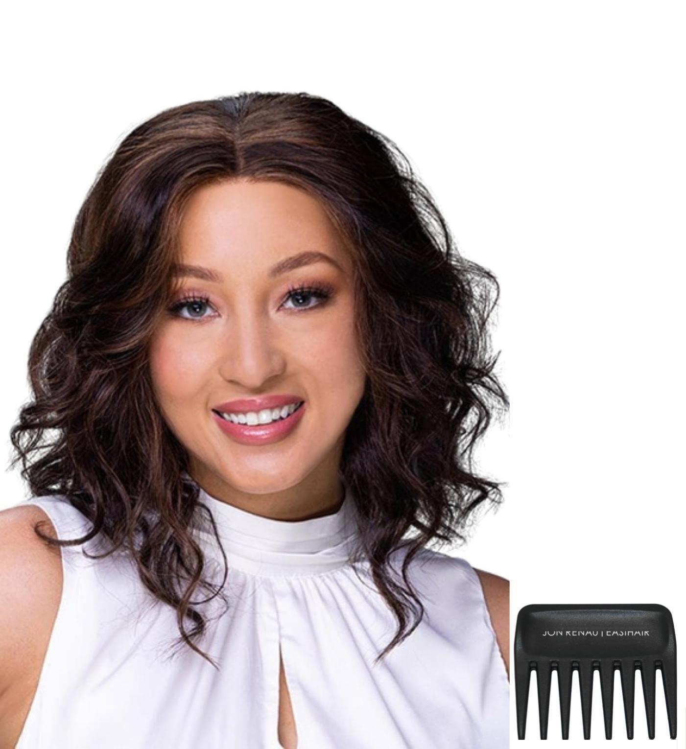 Jon Renau Maxwigs Julianne Avg Cap Color 92 Chunky Monkey - Jon Renau Wigs 12.25\" Length Synthetic Smart Lace Front Monofilament Top Women\'s Wavy Curly Pre-Styled Multi-Directional Parting Bundle MaxWigs Booklet, Comb