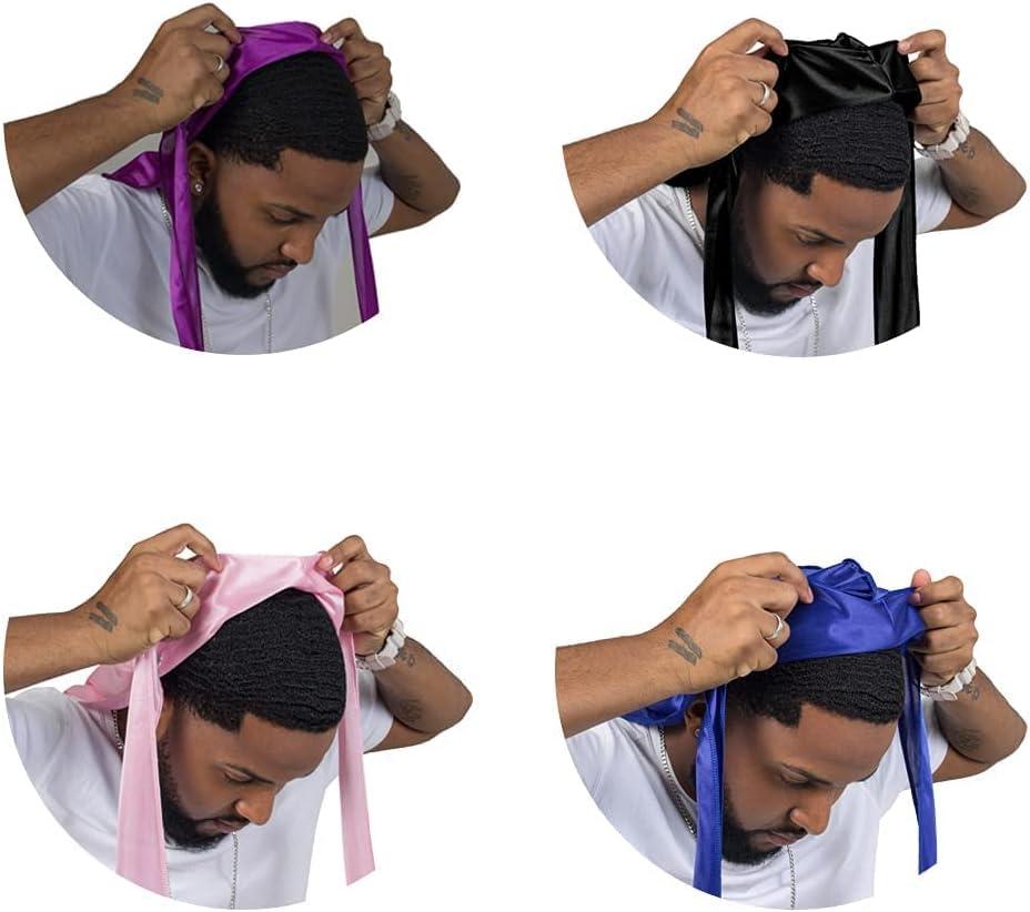 ForceWave 4PCS Silky Durags for Men Women 360 Waves with 1 Wave Cap, Silky Satin Durag Extra Long Tails