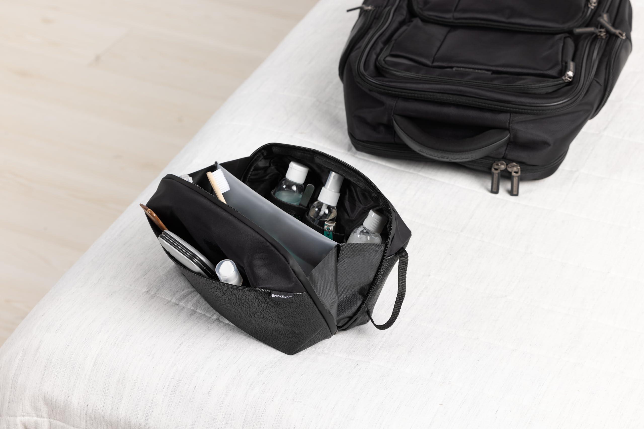 Brookstone Brookstone Compact Toiletry Kit - Vegan Leather Travel Toiletry Bag with Side Grab Handle - Hygiene Bag Toiletry Organizer, Black