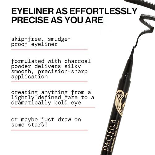 Pacifica Pacifica Black Liquid Eyeliner Pen - Liquid Line - Felt tip, Smudge Proof Eyeliner - Water Resistant Gel Makeup Eye Liner - Matte Fine Tip Clean Beauty Vegan & Cruelty-Free Dermatologist Tested