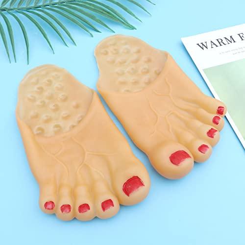 LUOEM Funny Barefoot Feet Slippers Realistic Big Shoe Covers Toe Slippers for Halloween Family Cosplay Costume Accessories