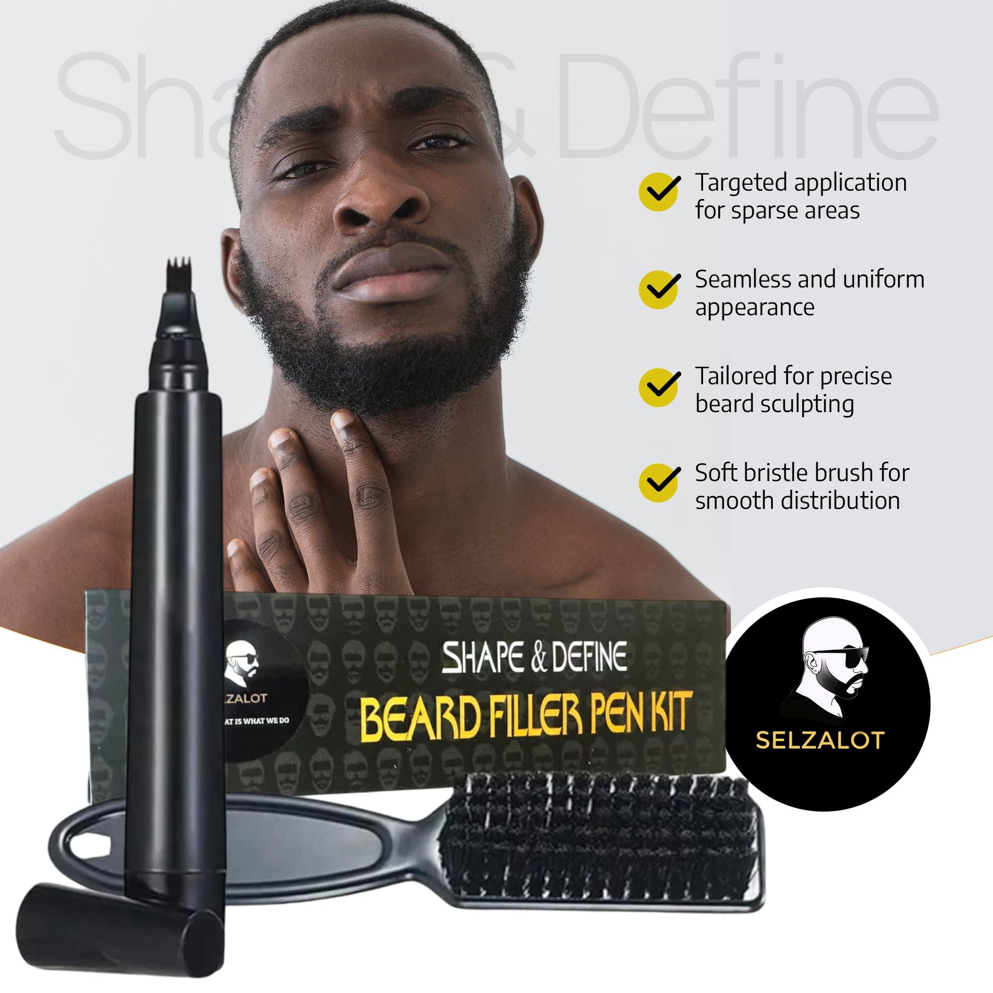 SELZALOT Beard Filler Pen kit Black Beard Pen with Brush Waterproof and Sweat Proof Barber Styling Pencil Long Lasting Marker Filler for Men Beard Grooming Kit Barber Accessories Beard Products
