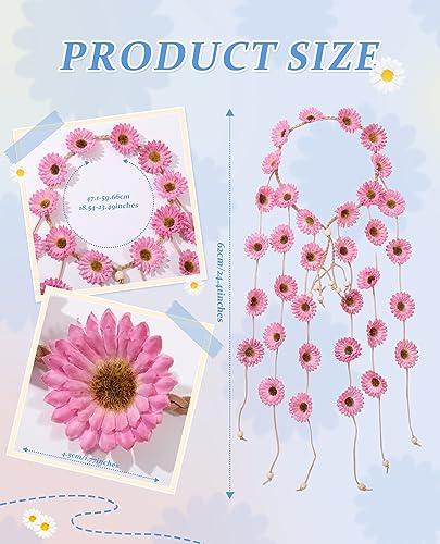 CHLINS CHLINS Hippie Headband Flower Crown Bohemian Sunflower Headband Flower Headpiece Hippie Costume 60s 70s Outfits for Women (Pink)
