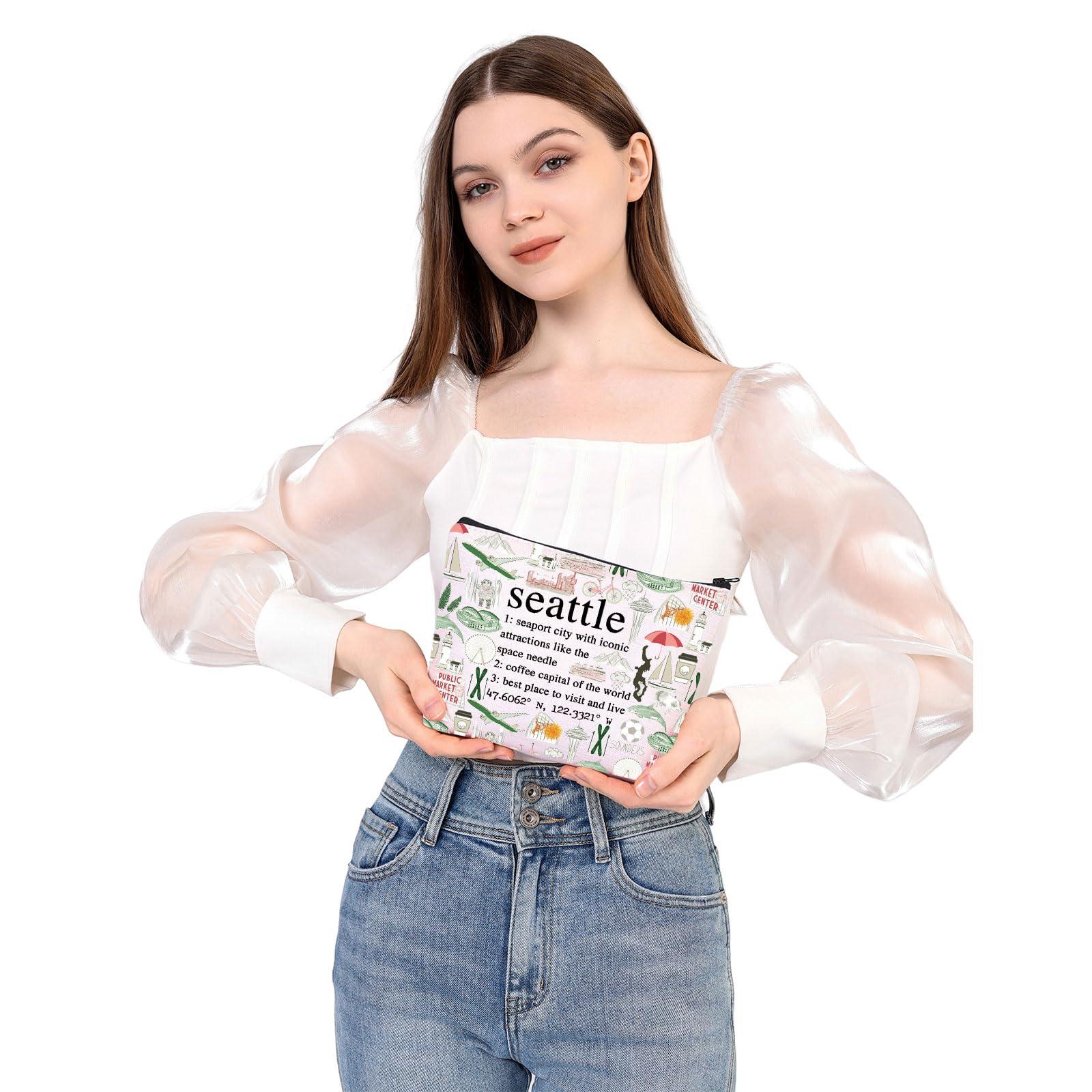 WSNANG WSNANG Seattle Washington Definition Makeup Bag Space Needle Travel Zipper Pouch Coffee Capital Seattle Travel Cosmetic Bag (seattle bag)