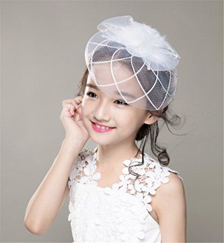 Aimeely Aimeely Children Girls Lady Feather Net Hat Veil Vintage Hair Accessories with Clip White