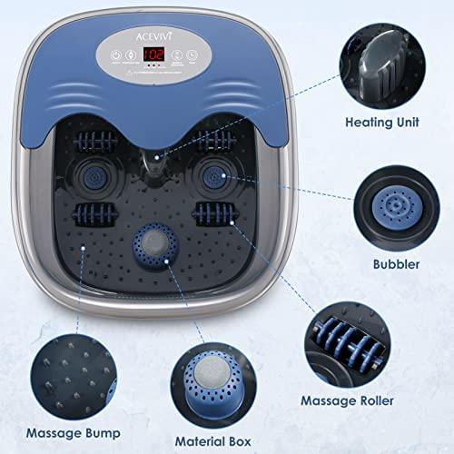 ACEVIVI Foot Spa with Heat and Massage and Jets, Heated Foot Bath Massager with 4 Massager Roller, Bubbles, Vibration, Pumice Stone Pedicure Foot Soak Tub for Home Office Use Relieve Feet Stress (Light Blue)