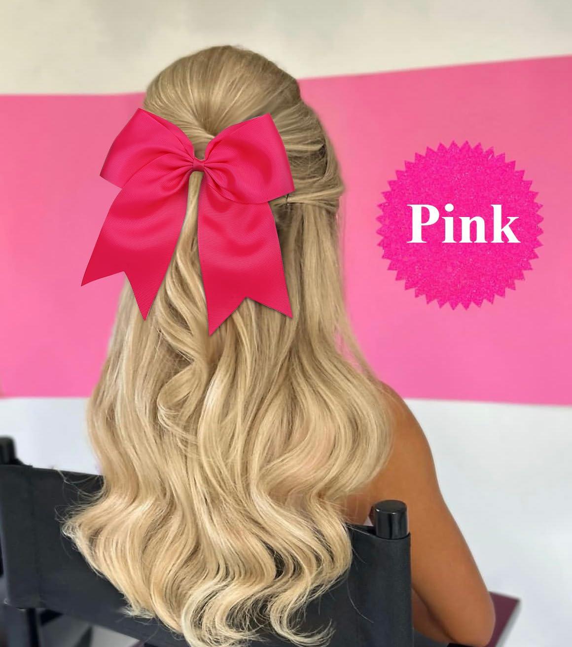 Tobeffect Hot Jumbo Pink Hair Bows 8 Inch Big for Girls and Women - Cheerleading, Softball Team, Halloween Costumes, Christmas, Festivals, Birthdays