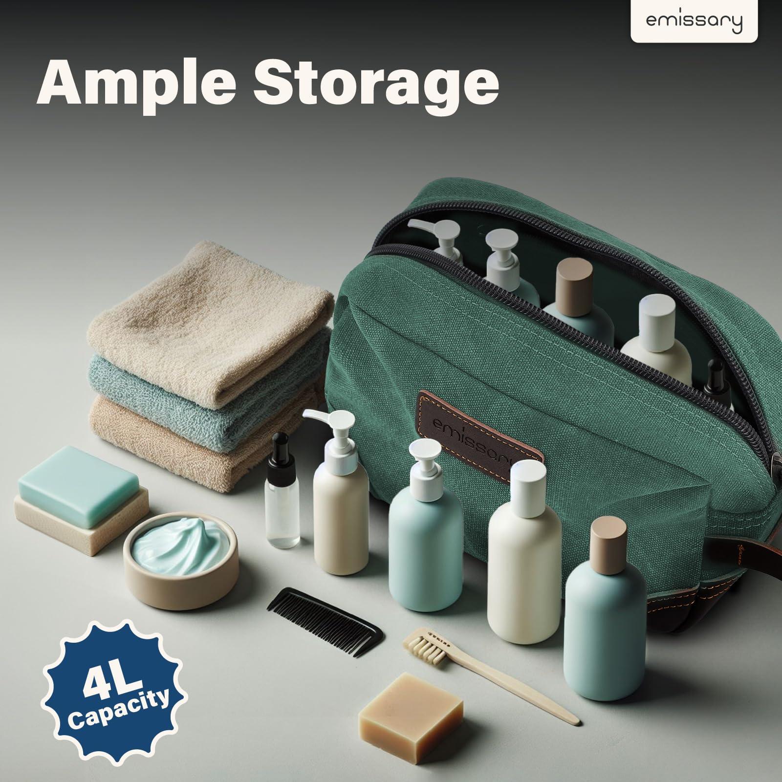 emissary emissary Men's Toiletry Bag, Leather and Canvas Travel Toiletry Bag, Dopp Kit for Men, Travel Bathroom Bag Men's Shaving Kit, Travel Kit Small Bags for Men, Shaving Bag for Travel Accessories (Green)