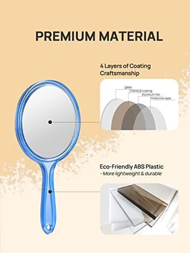 OMIRO OMIRO Hand Mirror, Double-Sided Handheld Mirror 1X/3X Magnifying Mirror with Handle, Pack of 1 (Transparent Blue)
