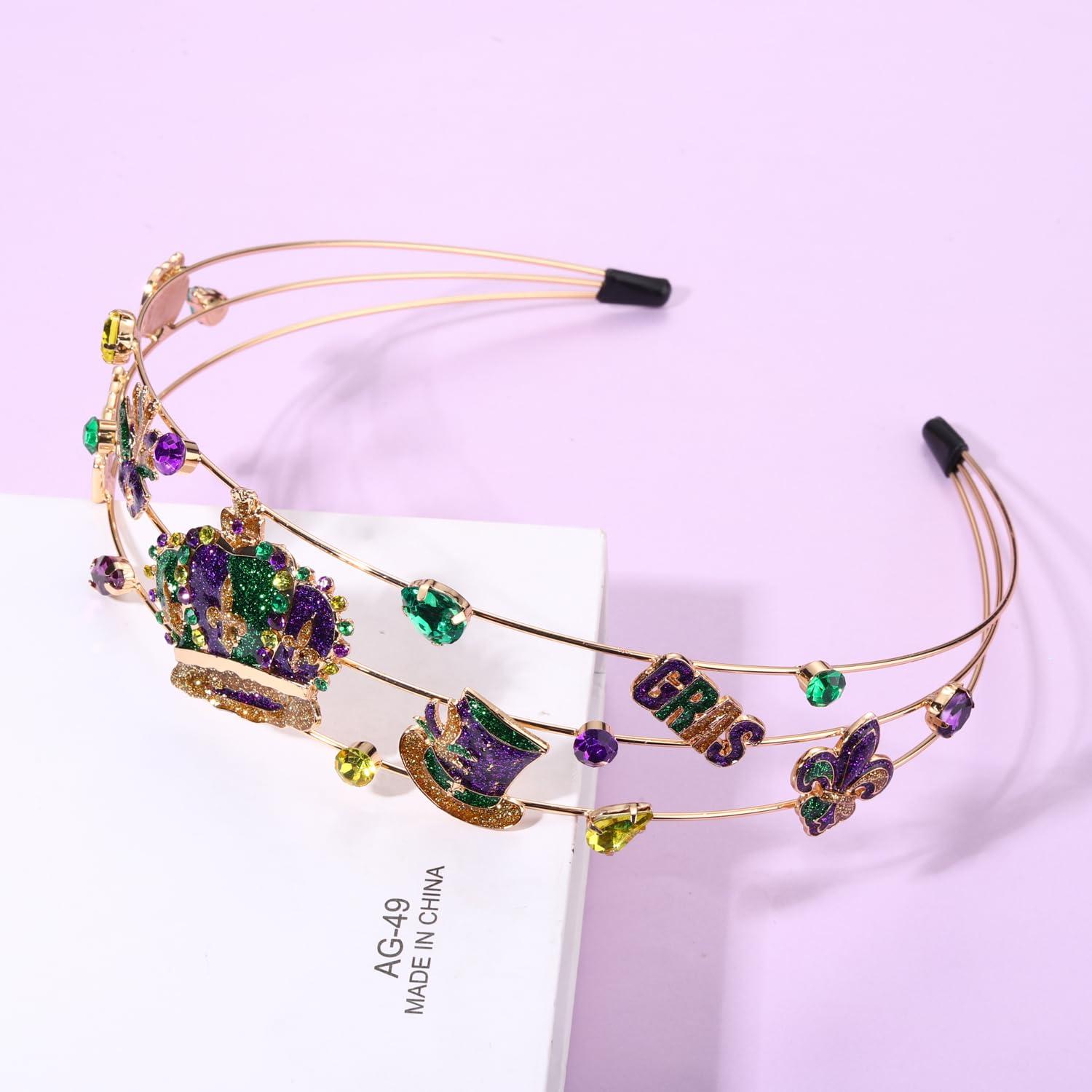 vokone vokone Mardi Gras Headband for Women Glitter Mask Crown Fleur De Lis Headband Multi Layer Crystal HairbandFat TuesdayCarnival Hair Accessory Parade Gifts (Mardi Gras Crown)