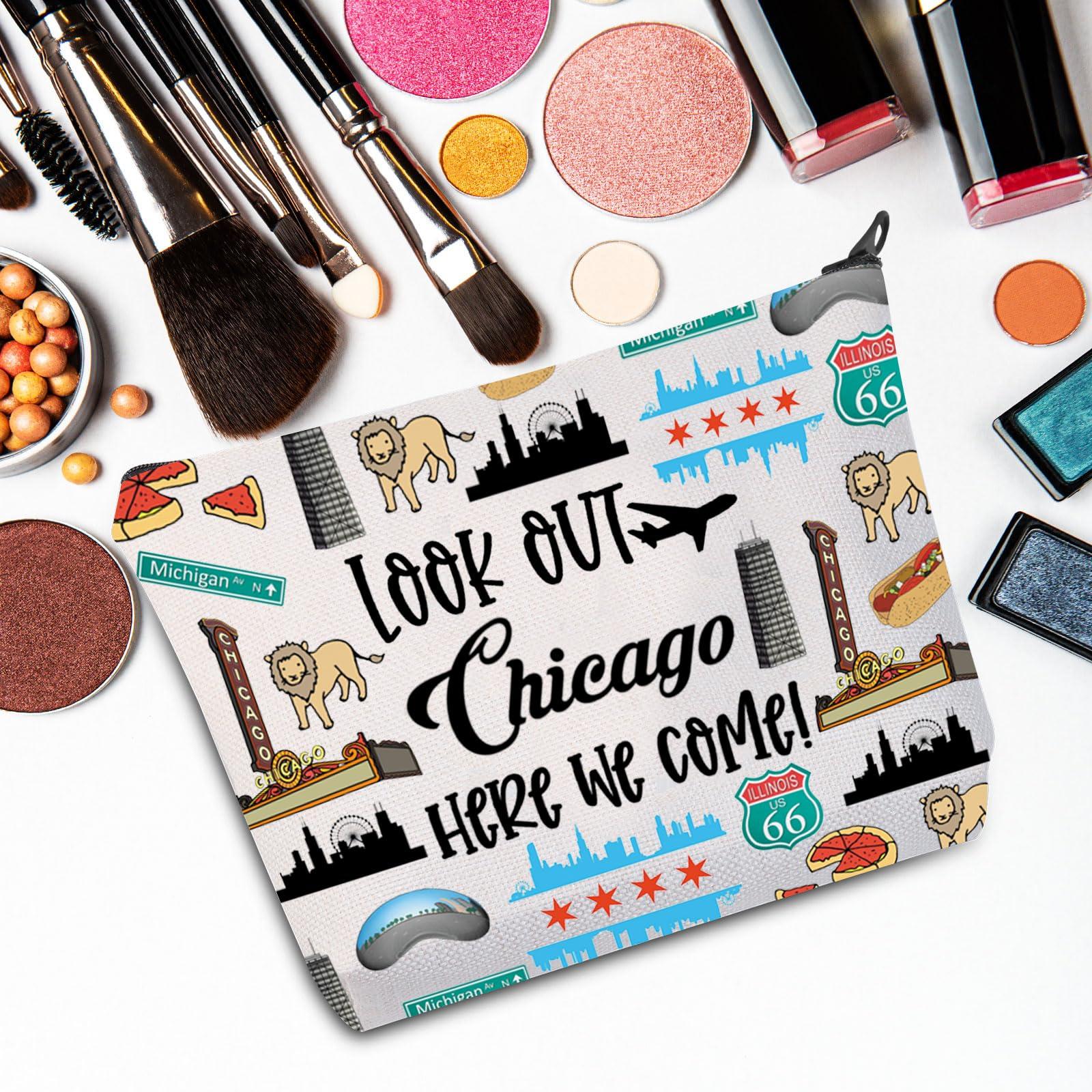 JNIAP JNIAP Chicago Makeup Bag Chicago Themed Gifts Chicago Souvenirs Gifts Chicago Zipper Pouch Chicago Trip Gifts (look out Chicago)