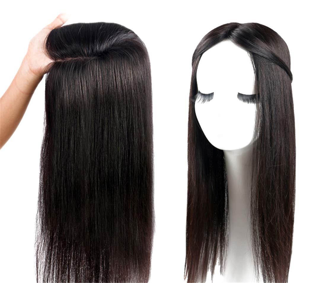 Susanki 100% Real Human Hair Crown Topper Hair Pieces for Women with Thinning Hair, Susanki 6" x 6.7" Silk Top Hair Toppers with Clip on, 10" Off Black