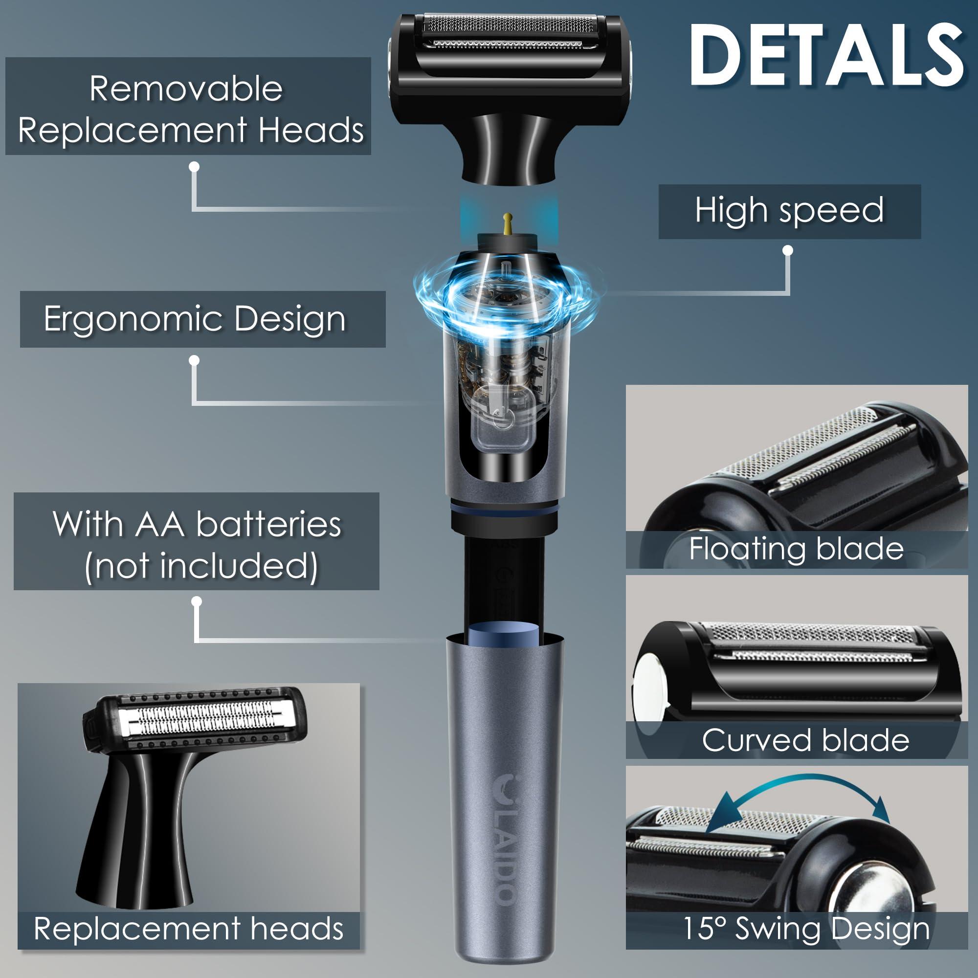 ULAIDO ULAIDO Body Hair Trimmer for Men, Electric Groin Pubic Hair Trimmer, Body Hair Groomers, Waterproof Wet/Dry Ball Trimmer for Full Body and Privates with Replacement Body Groomer Foil Heads (2200-R)