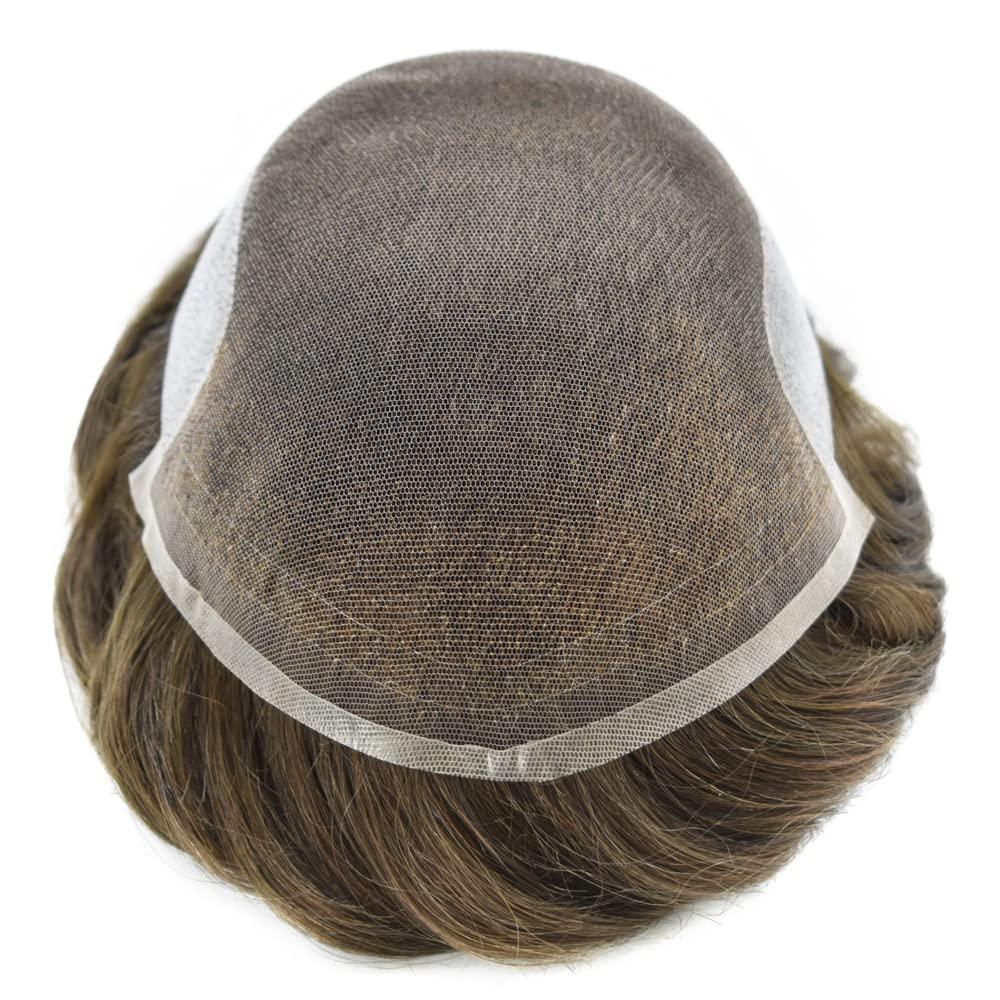 Healthlif Healthlif Toupee For Men Real Human Hair Piece For Men Non Surgical Hair Replacement System For Men Toupee Lace Men Hairpiece Gray Hair Toupee 8x10 4ASH Medium-dark brown+ash tone 100% Density