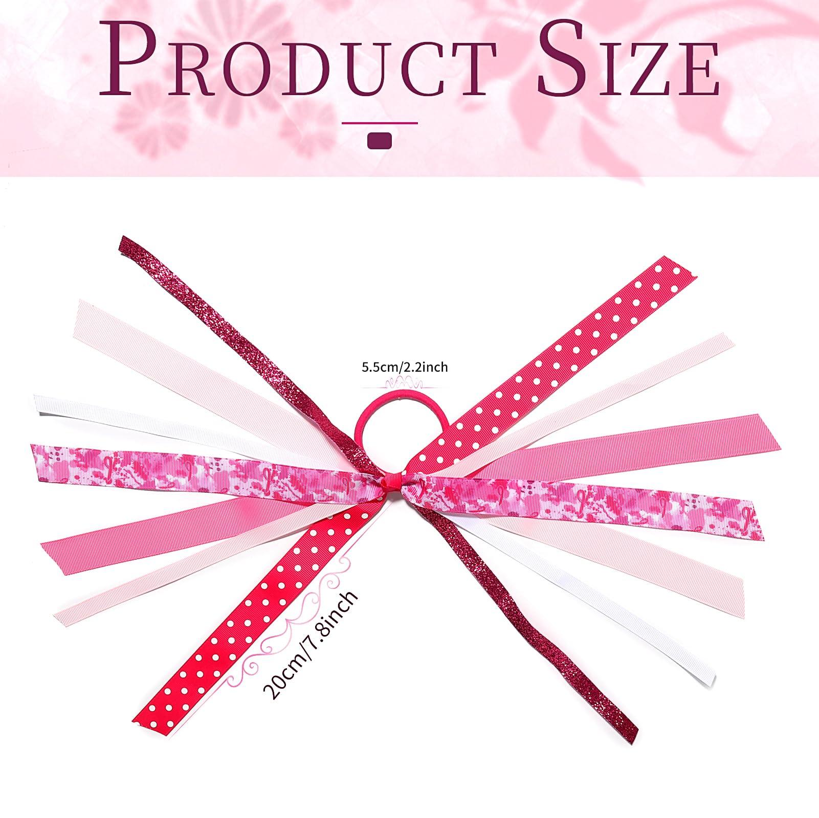 DIUEWOW Breast Cancer Awareness Hair Ties for Women Girl Glitter Pink Ribbon Ponytail Holders Hair Accessories Pink Ribbon Elastic Hair Bands Ropes for Party Fundraising Event(StyleB)