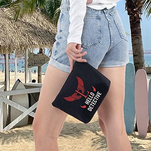 LEVLO LEVLO Lucifer TV Show Cosmetic Make Up Bag Lucifer Morningstar Gift Hello Detective Lucifer Makeup Zipper Pouch Bag For Women Girls (Hello Detective Black)