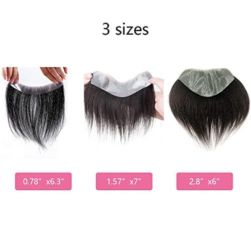 Meiverah Meiverah Frontal Hairpiece for Men Jet Black Hair Extension Hairline Loss Straight Tape in Human Hair Toppers Replacement Toupee (0.78"x6.3", Jet Black)