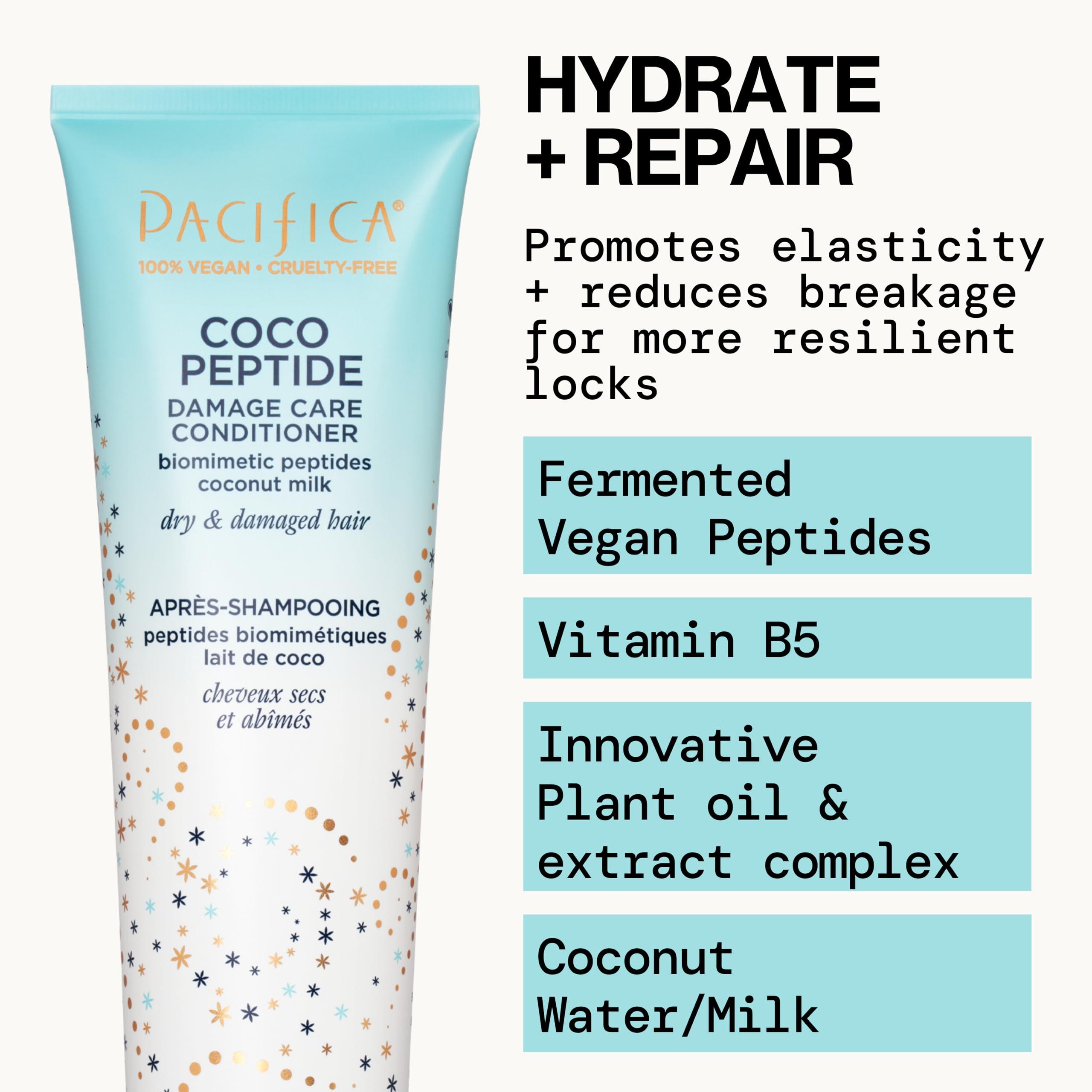 Pacifica Pacifica Coco Peptide Damage Care Shampoo & Conditioner Set - Repair Colored, Heat Treated Hair, Split Ends & Breakage, for Dry Hair - Clean Vegan & Cruelty-Free Dermatologist Tested