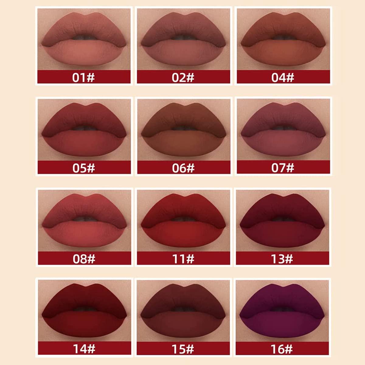 Pakivs Pakivs 12Pcs Matte Liquid Lipstick Set, Dark Bright Red 24-hour Lip Gloss Kit Long-Lasting Waterproof Lip Stain Non-Stick Cup Not Lipgloss Set for Women