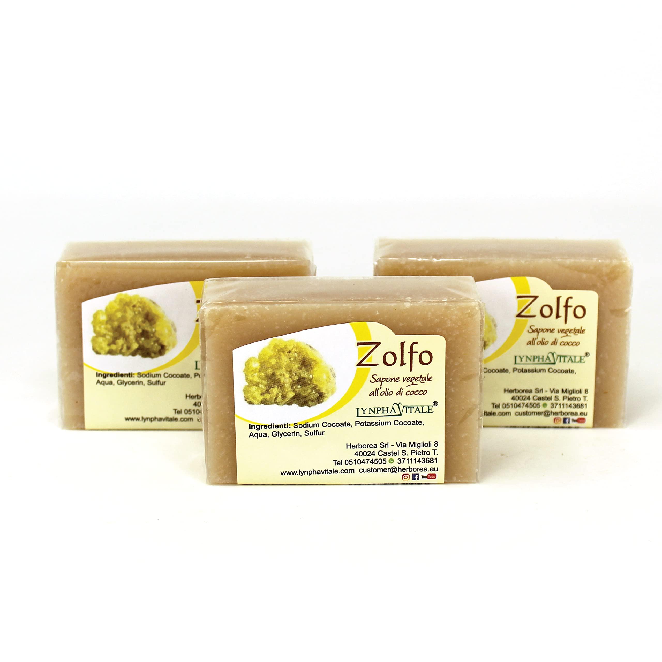 LYNPHA VITALE LYNPHA VITALE Sulfur Soap Bar - 100% Handmade Natural Bar Soap with Coconut Oil - Sulphur Soap ideal to Nourish and Heal Oily Skins - 3,5 oz - 3 Soaps Pack