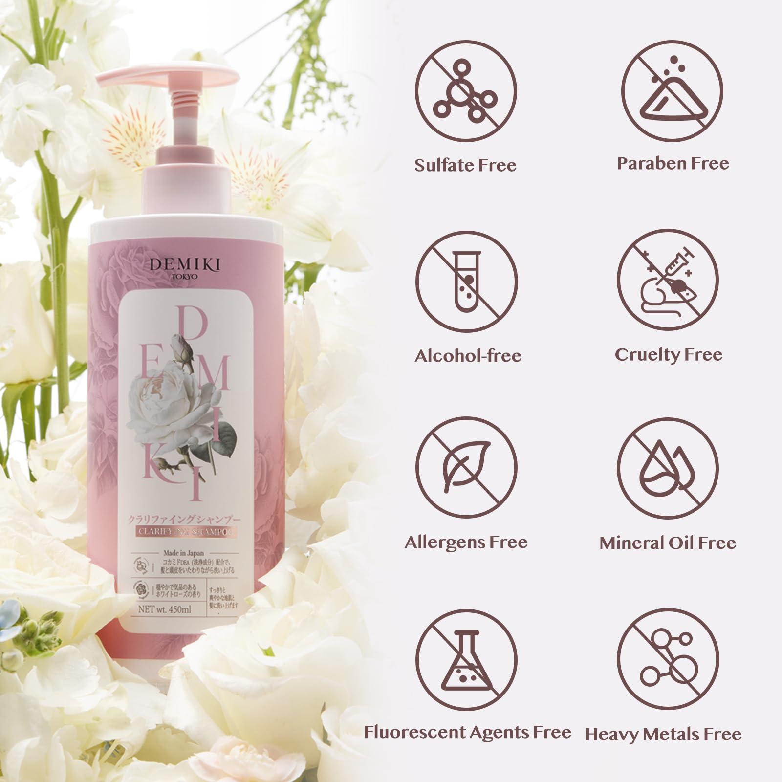 DEMIKI DEMIKI Japanese Shampoo for Women | Anti Dandruff Shampoo Sulfate Free for Oily Hair | Dye & Paraben Free | Organic Rose Scent | Clarifying, Moisturizing, Refreshing Natural Hair Care,16oz